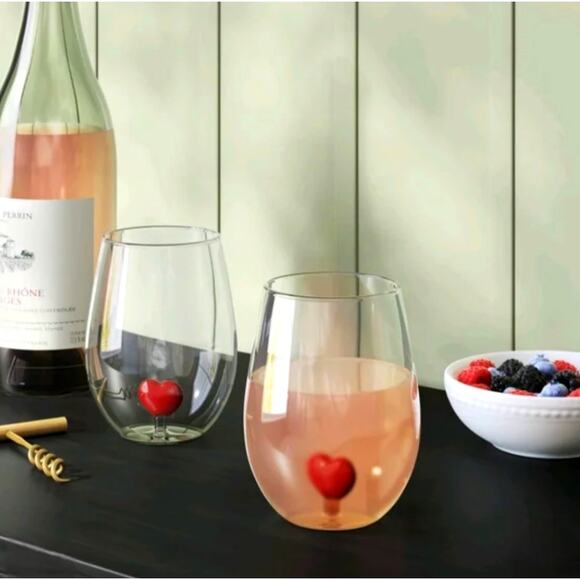 Target Threshold Red Heart Stemless Wine Glasses 18.5oz Set of 2 NEW - Picture 2 of 10